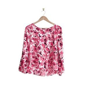 Calvin Klein Blouse Floral  Pullover Pink Women's S Adjustable Sleeves